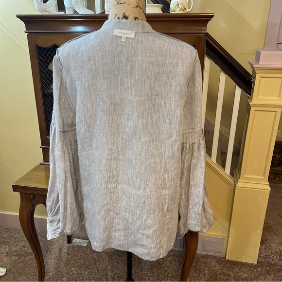 Lafayette 148 Lilo Button Down Linen Blouse in Mink Grey Melange.  Size M.  EUC. - Picture 12 of 16